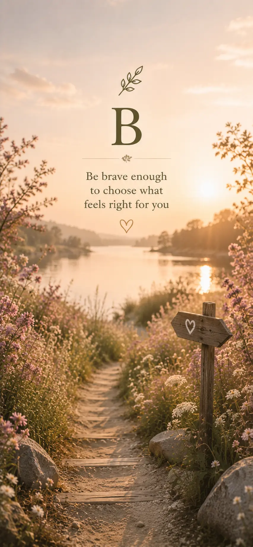 Phone wallpaper: Be brave enough to choose what feels right for you, on a wildflower path beside a calm lake