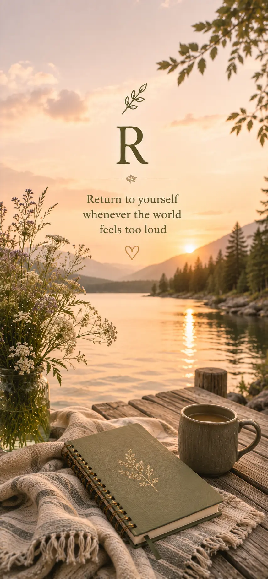 Phone wallpaper: Return to yourself whenever the world feels too loud, with a journal on a lakeside jetty